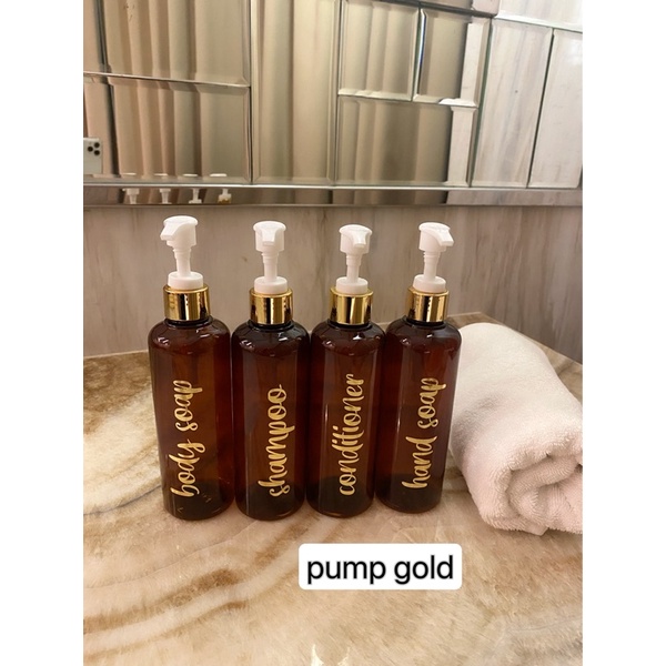 botol coklat 250ml gold kecil. aesthetic bottle minimalist refill organizer tempat sabun cair pump estetik