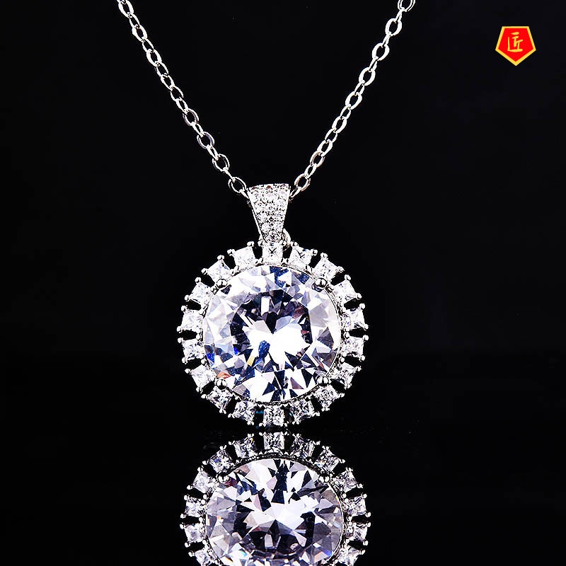 [Ready Stock]10 Karat Shiny Diamond Pendant Luxury Colorful Gemstone Necklace for Women