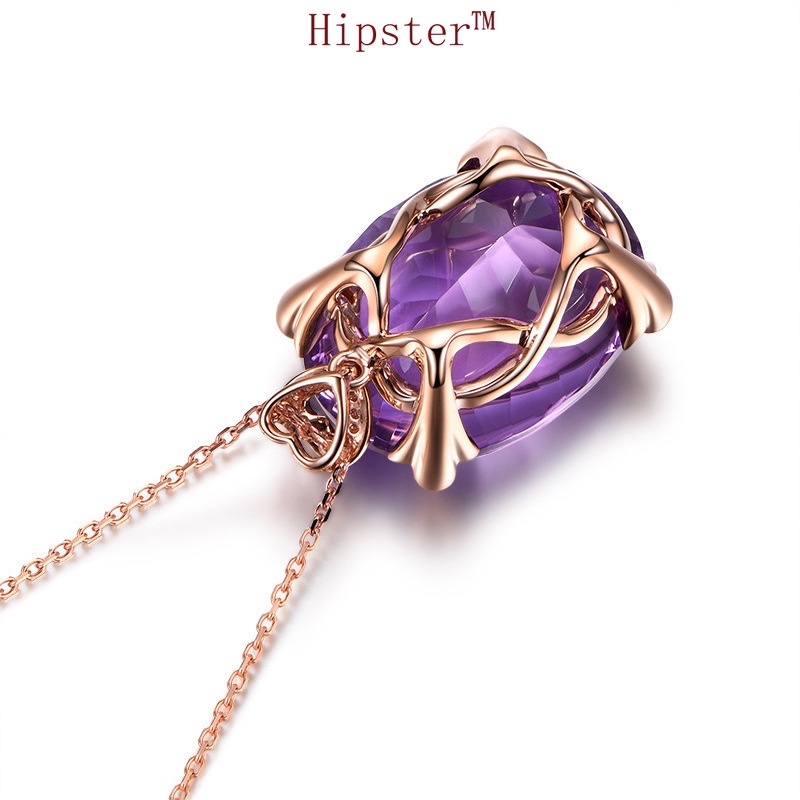 Popular Elegant Heart-Shaped Diamond Amethyst Pendant Necklace