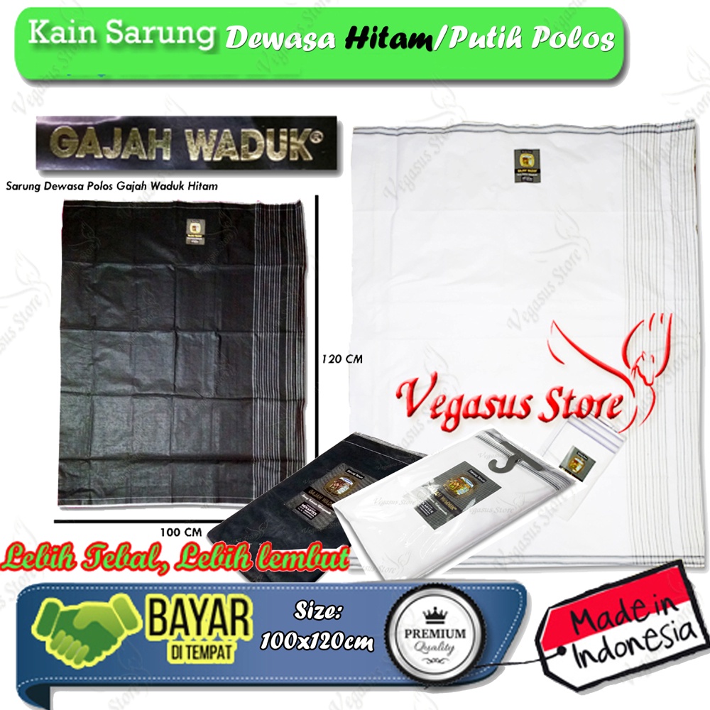 Sarung Pria Dewasa Warna Hitam&amp;Putih Polos Cerah/Sarung Gajah Waduk Dewasa untuk sholat-Kain Sarung