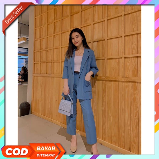 Freya Crop Top Crinkle Airflow Ld 110 - Setelan Polos Crop Top Freya / One 2 In 1 Set Blazer Celana