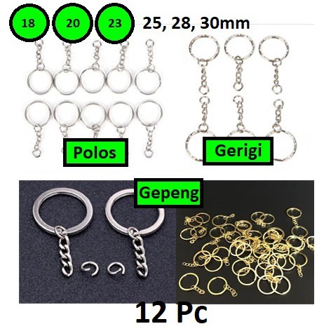 Ring Gantungan Kunci Polos, Gerigi Gepeng Rantai Uk 18 - 23mm Harga/12pc