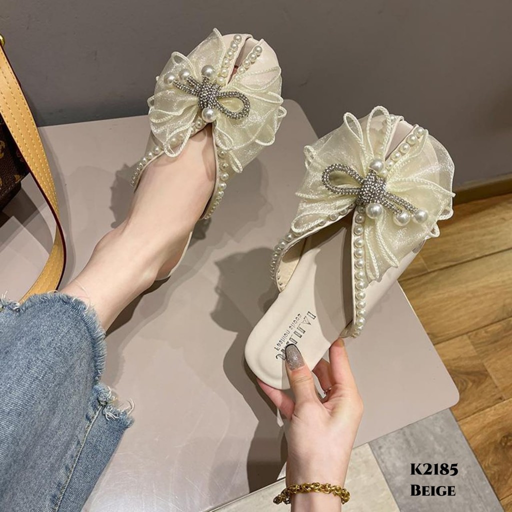 PRF FLAT SLIPPERS FADDISH PEARL RIBBON DIAMOND K2185