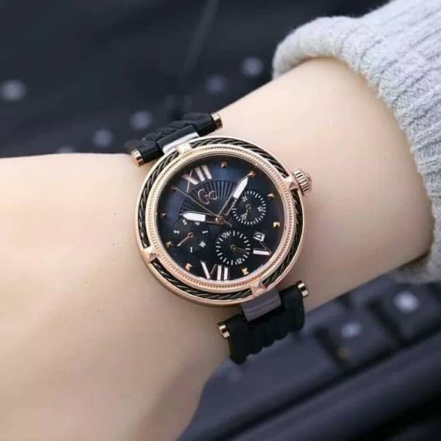 Jam Tangan Wanita / Cewek Guess Gc Off Rubber Full Black