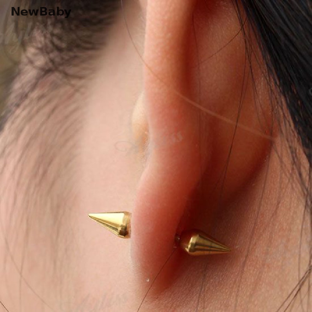 1 Pasang Anting Stud Rivet Spike Punk Rock Bahan Stainless Steel Untuk Pria Dan Wanita