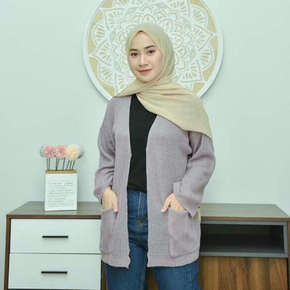 Kardigan Loocy Oversize - Pakaian Wanita - Bahan Rajut - Allsize-abu muda