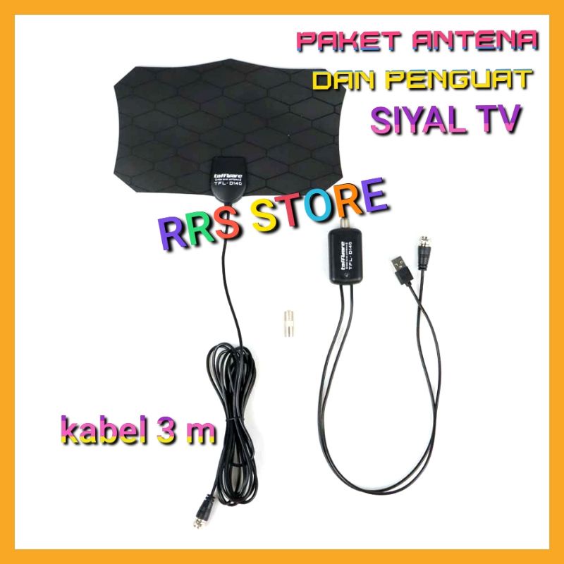 paket antena dinding dan penguat siyal tv Taffware Antena TV Digital DVB-T2 25dB with Amplifier - TFL-D140