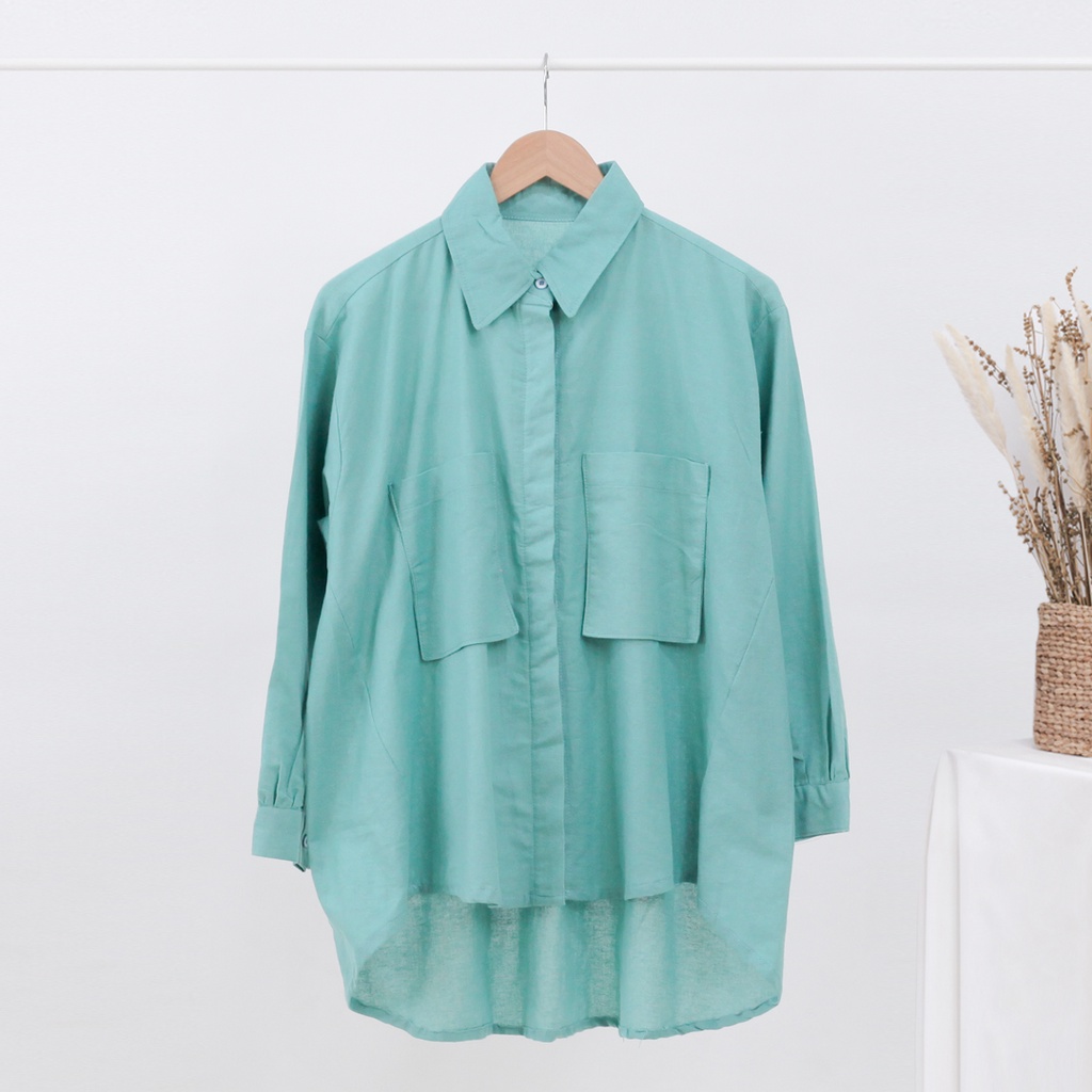 Kemeja Wanita Kantong Dua Rami Genevra-Mint