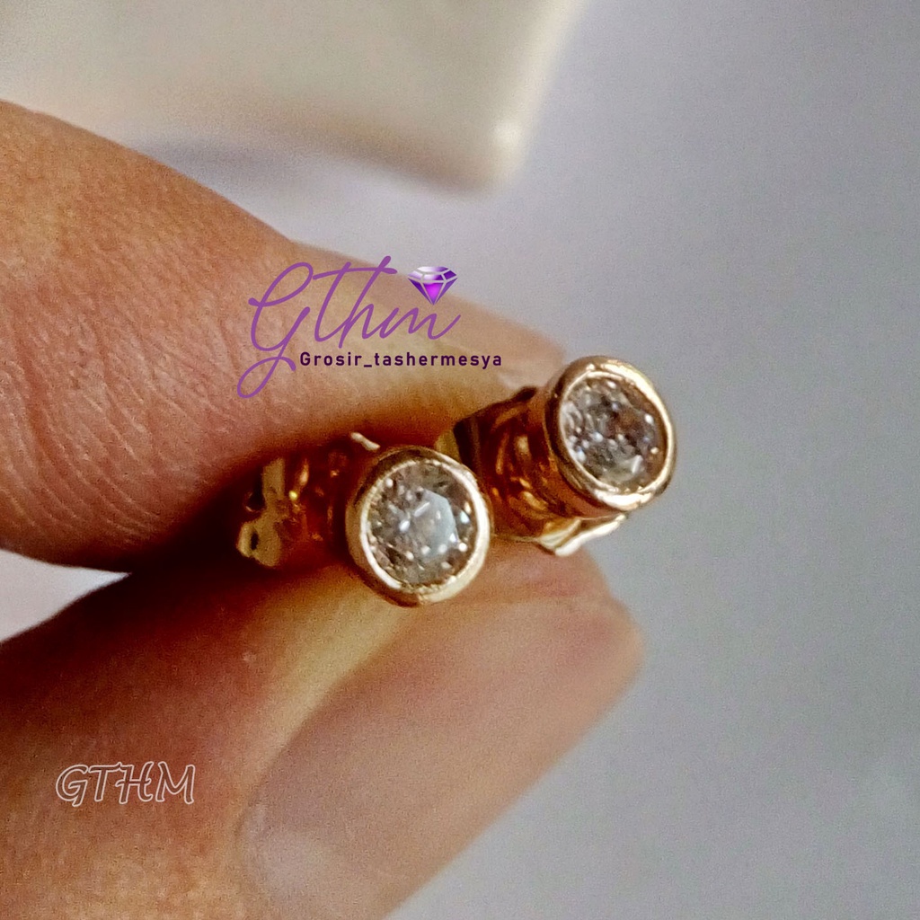 anting giwang tusuk bulat mata zircon diamond perhiasan lapis emas 18k xuping