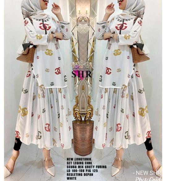 (BIG SALE) NEW LONG TUNIK SETCEL LEGGING BAHAN SCUBA MIX CERUTY PREMIUM  LD 106 PB 140  ORI SHR 100%