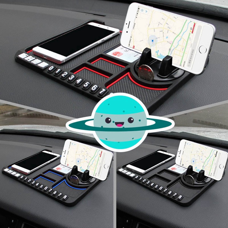 Multifunctional Car Anti-Slip Mat / Temporary Parking Phone Holder Storage Group / Number Sign Large Rotating Black Circle /Auto Phone Holder Non Slip Sticky Anti Slip / Silicone Dashboard Car Pad Mat