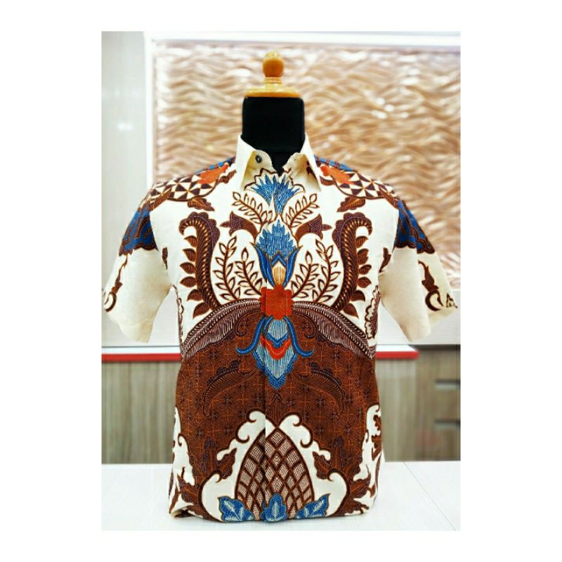 Kemeja Batik  Dobby Viscose Motif "Kawung Kencana", Lengan Pendek - Pangestu Batik