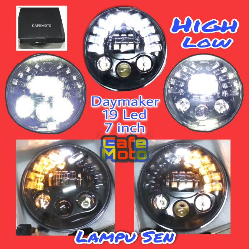 Lampu DAYMAKER 7 inch 19 titik Led sting Dot Sae Dus Hitam Polos tanpa batok SCORPIO Vixion Tiger