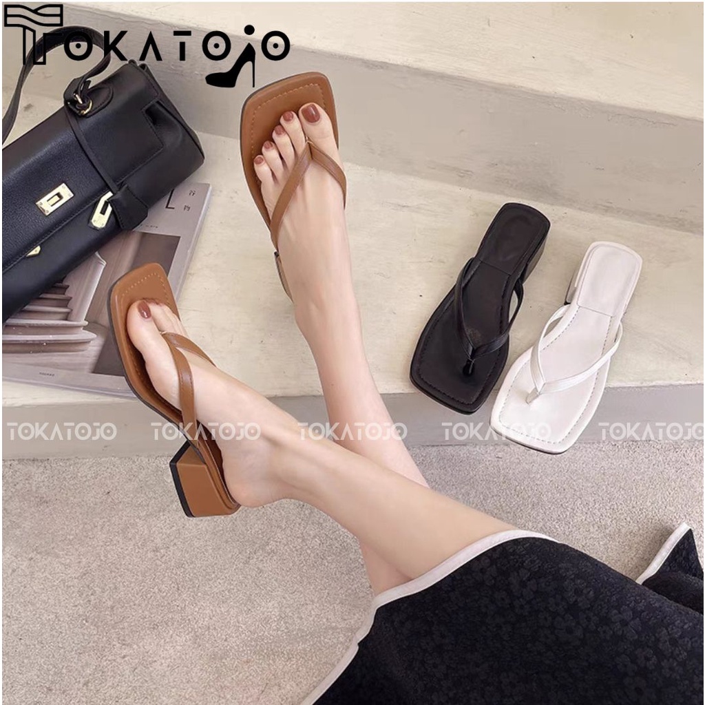 Sandal Heels Wanita terbaru 2022 Kekinian Korean style Realpict Sandal Wanita Cassual terbaru model jepit simple Trendy Sandal Hak tahu wanita 3 cm terbaru Sandal heels wanita