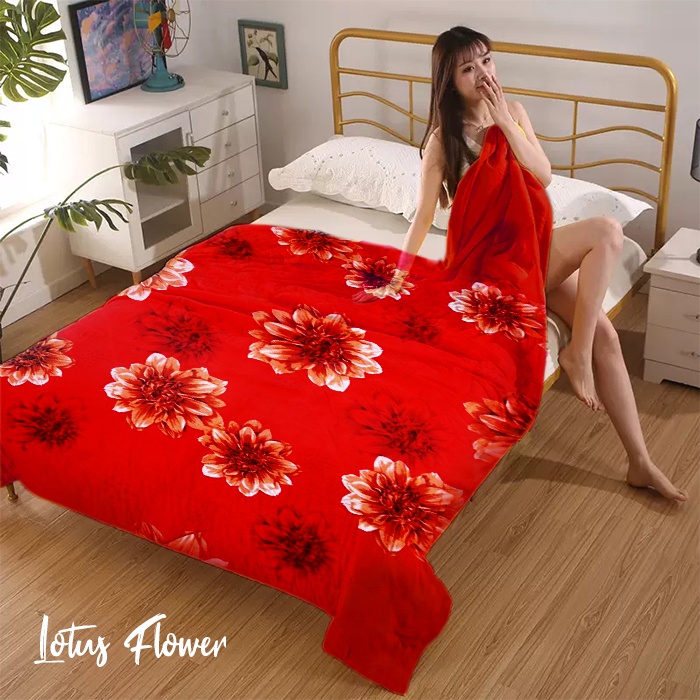 COD - Selimut Bulu Halus Ukuran  175x125cm Motif Dewasa-Lotus Flower