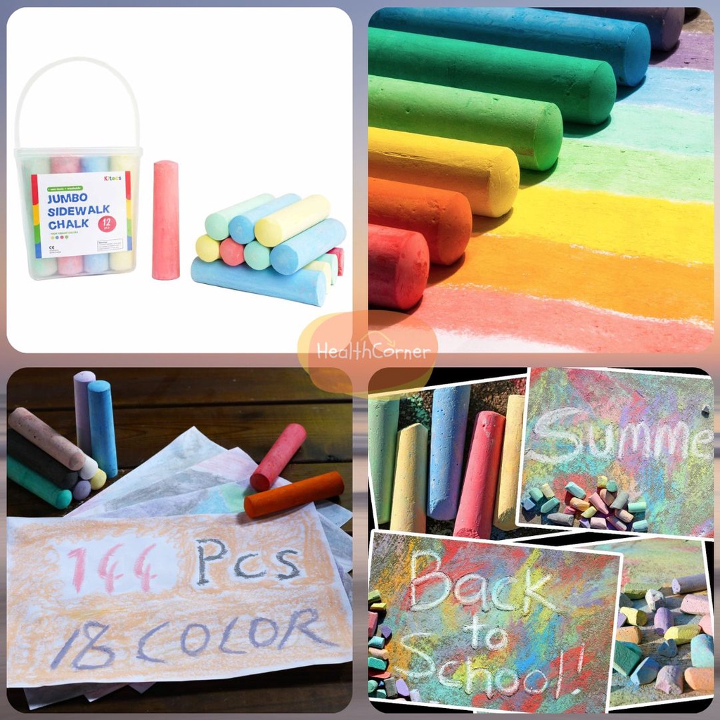 Kitecs Jumbo Sidewalk Chalk Non-Toxic Washable Kapur Tulis Warna Jumbo 4 colors set of 12pcs