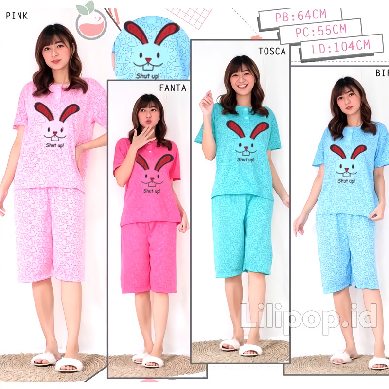 Lilipop.id  Baju Tidur Wanita 3/4 All Size Standar Shut Up Setelan Piyama BabyDoll Kaos Celana Pendek