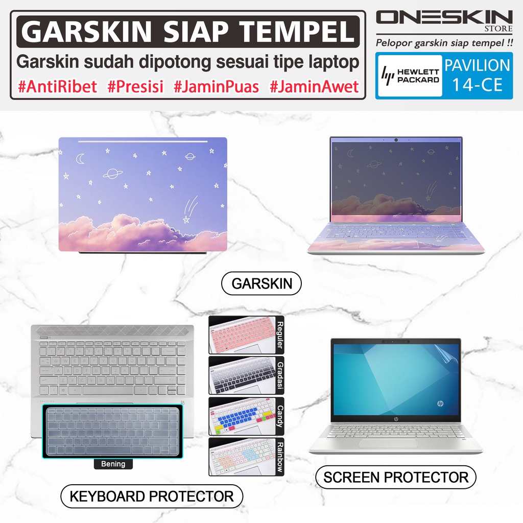 Garskin Sticker Laptop Pelindung Keyboard Screen Protector HP Pavilion 14-ce ce3071tx ce3072tx Gambar Full Body Silikon Bening Glossy Doff