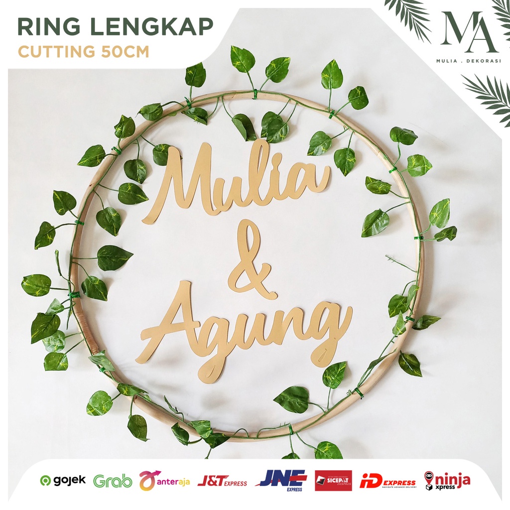 Ring Rotan Lingkaran 50cm Dekorasi Backdrop Aksesoris Lamaran Nikahan Lengkap Custom Nama Inisial Nama
