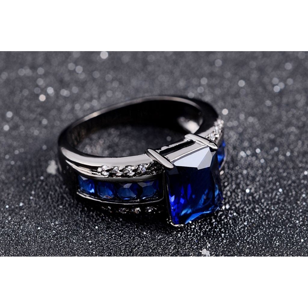 Cincin Pria Blue Sapphire Zircon Cubic Black Gold JCP-010