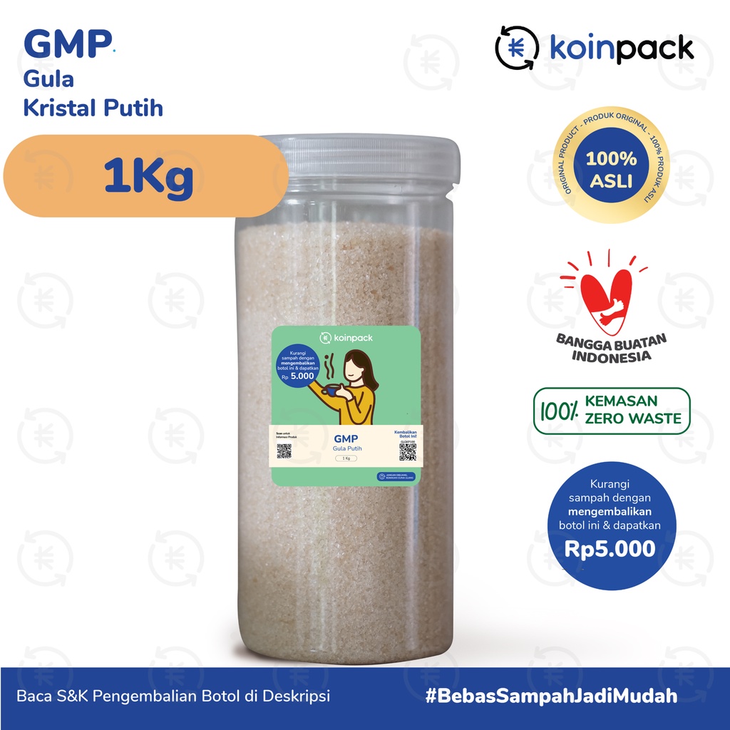 Jual Gula Kristal Putih Gula Gmp 1kg Kemasan Guna Ulang Koinpack Reuse Shopee Indonesia 2066