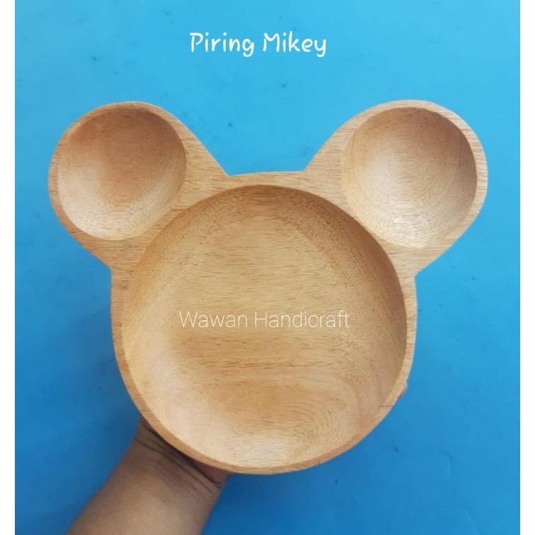 piring kayu/piring makan anak/piring makan bayi/piring karakter mickey/kayu mahoni
