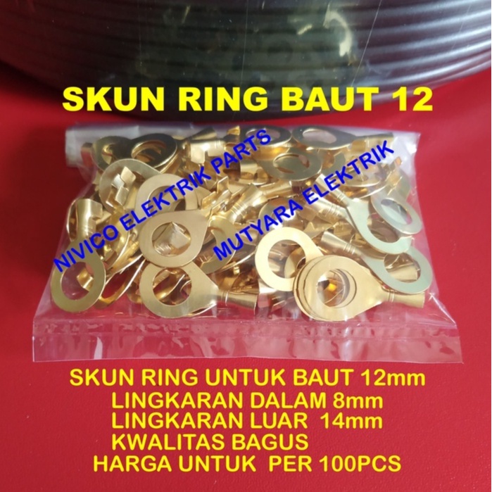 Skun Ring Baut 12mm isi 100pcs / Skun Massa Baut 12mm/ Skun AKI Baut 12mm/ Skun Kabel Baut 12mm