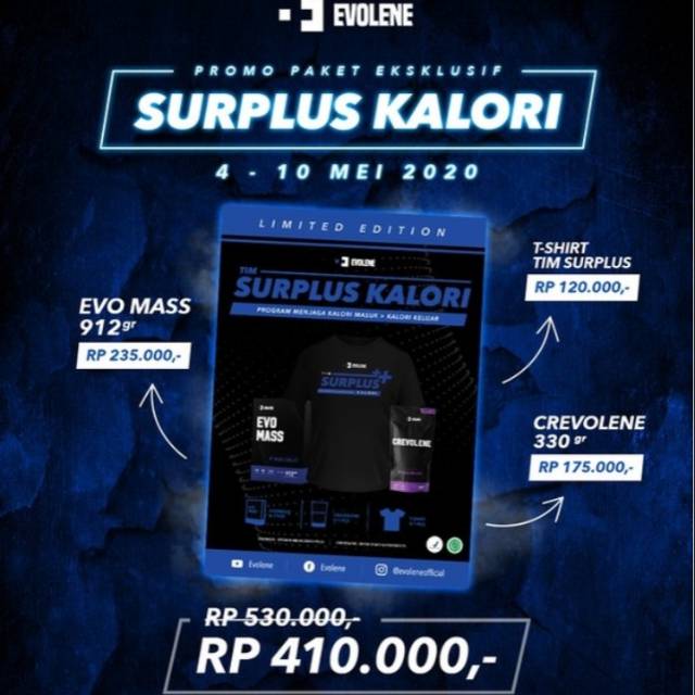 Paket SURPLUS KALORI Evolene Evomass Gainer 912 gram & Crevolene Creatine