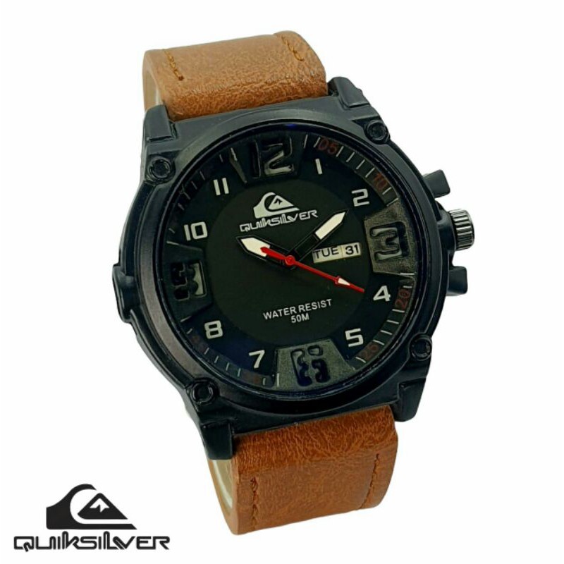 Jam tangan Quiksilver tanggal aktif leather