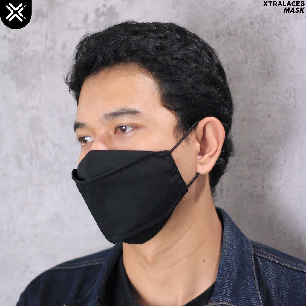 PROMO ! Masker Kain 3D Premium Hitam / 3D Mask / Masker Kain Earloop