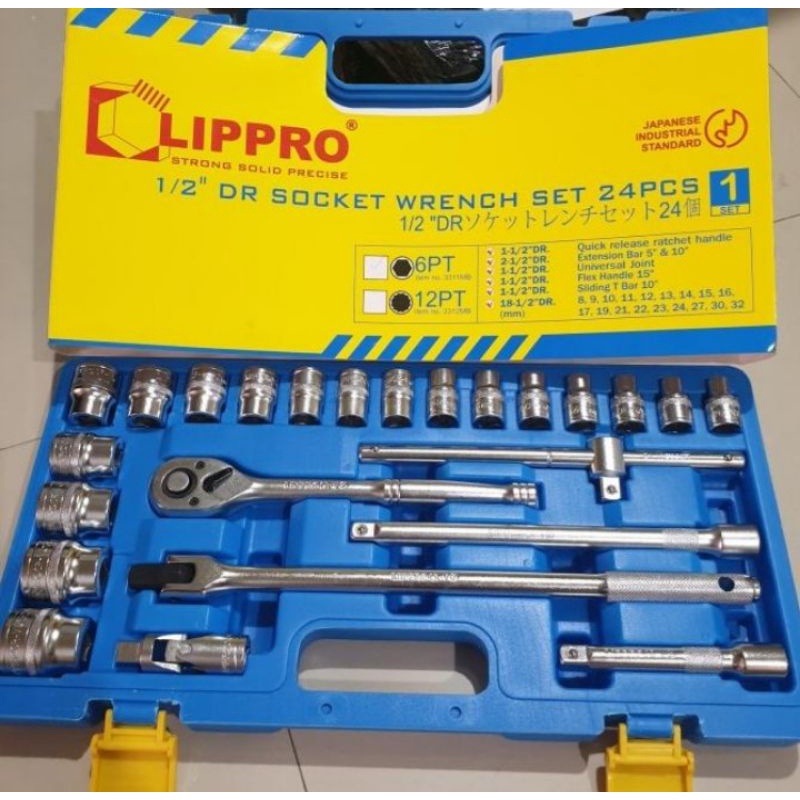 Socket wrench set 24 pcs 1/2" kunci shock set lippro japan 24 pcs 1/2