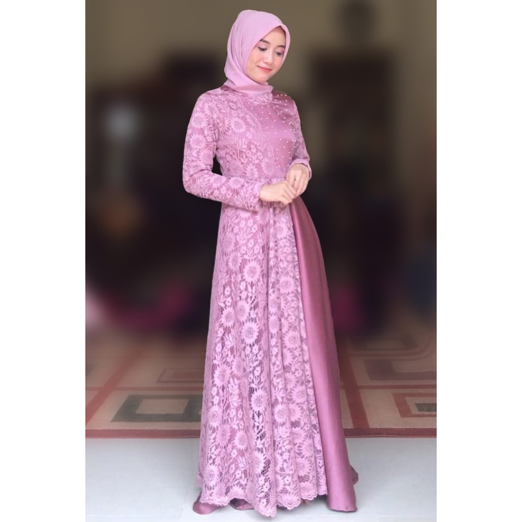 HOPYLOVY - Gamis Wanita Maxi Carissa Velvet Kombi Brukat Corneli Mutiara Tabur