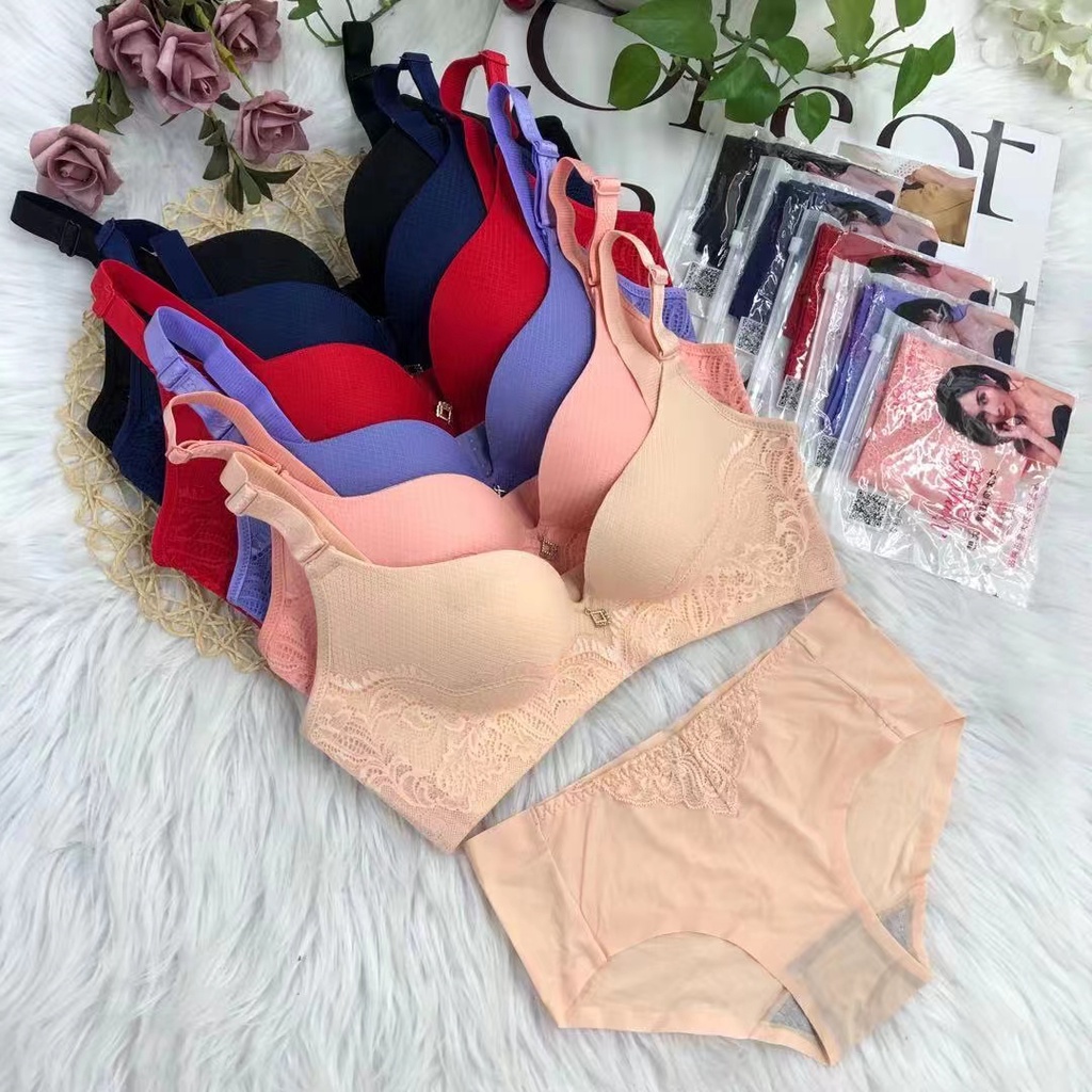 BRA / BH + CD WANITA 6612 ONE SET TANPA KAWAT SIZE 34-38 BAHAN LEMBUT PAKAIAN DALAM WANITA IMPORT