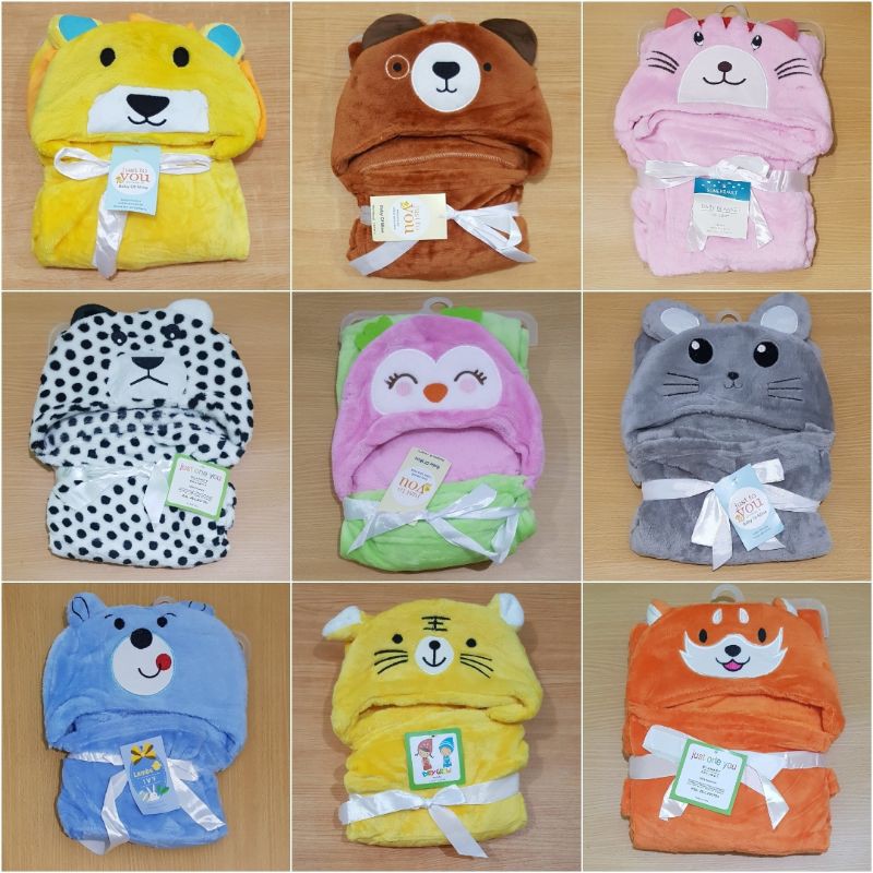 SALE Selimut topi boneka bayi hoodie blanket bulu lembut import