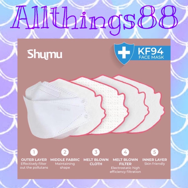 Masker Shumu KF94 5 Ply Isi 10 pcs free Connector Hijab Disposable Face Mask Premium Warna EMBOSS