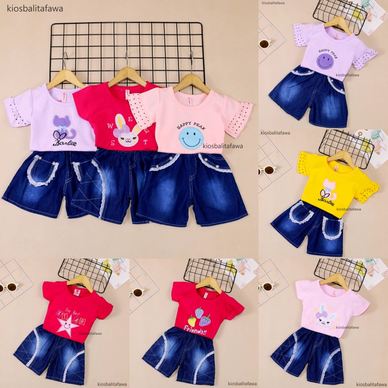 Setelan Yura Uk 1-2 Tahun / Set Atasan Rok Balita Cewek Baju Anak Perempuan Harian Kaos Adem