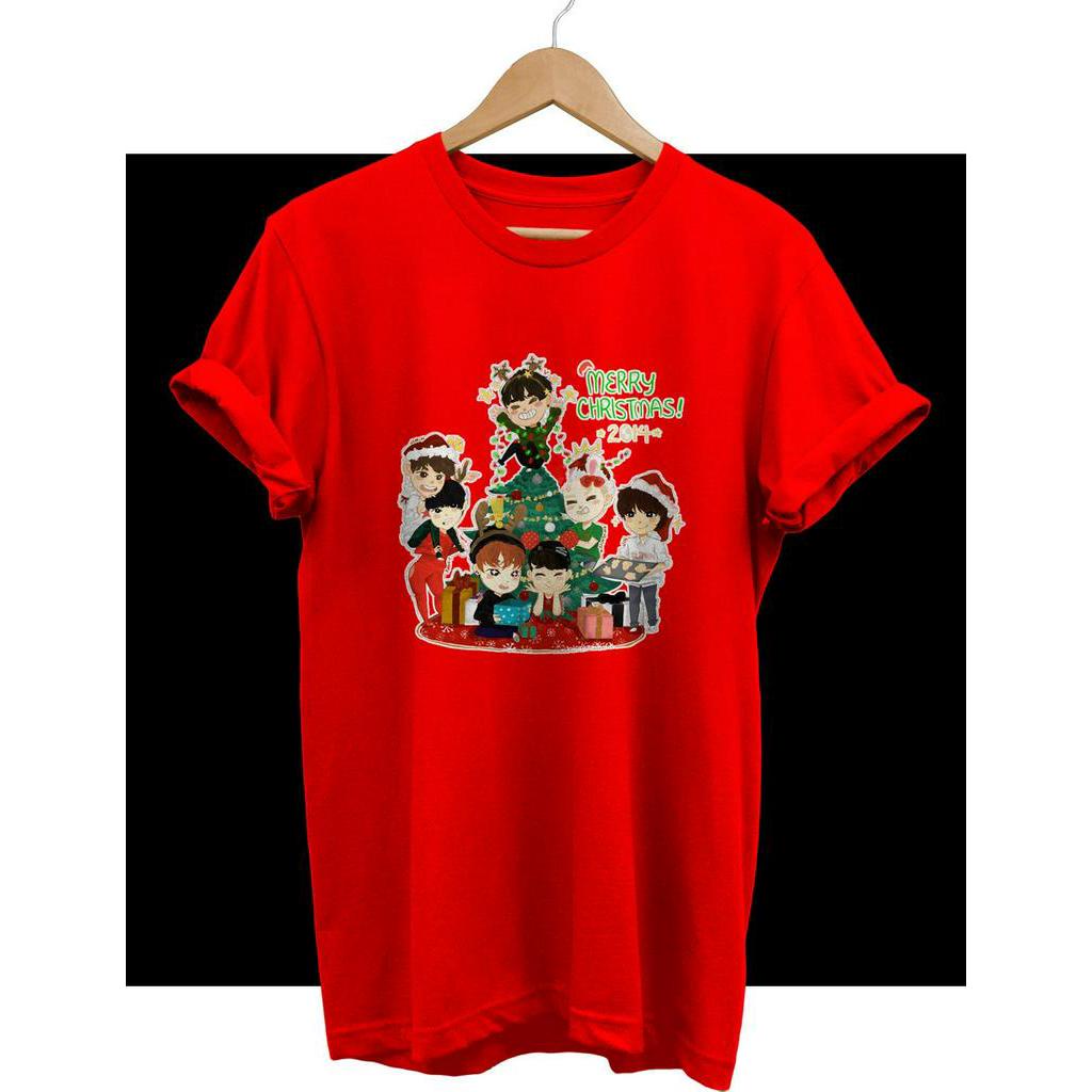 KAOS Natal BTS MEMBER KARTUN MERRY CHRISTMAS COMBED 30S