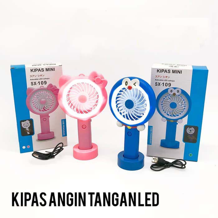 Kipas Angin Karakter Lampu LED Mini Fan Portable