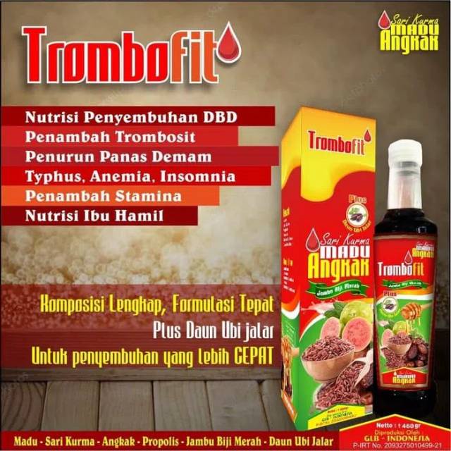 Trombofit Madu Sari Kurma Angkak Jambu Biji Merah Untuk Typus, DBD &amp; Menaikkan Trombosit