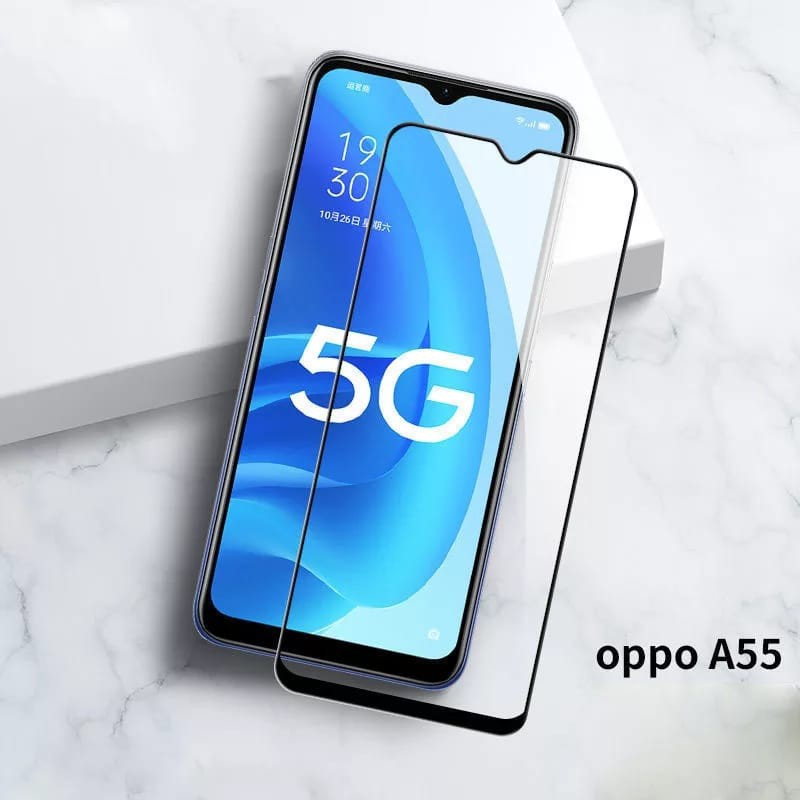 Tempered Glass Oppo A55 5G Screen Guard Anti Gores Full Screen Warna Protector Handphone