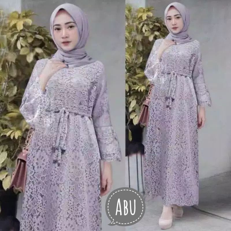 BJ - MAXI YASINA Wanita Full Brukat Lapis Furing - Size M L XL XXL - Gamis Dress Pesta - Fashion Muslim