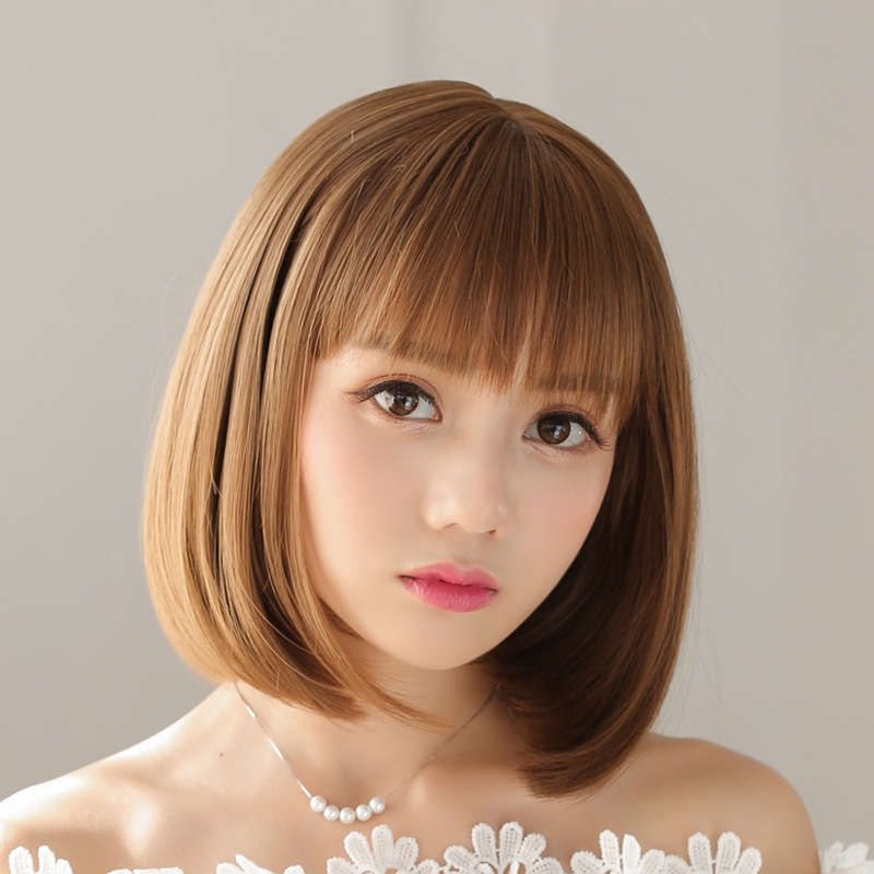 Mythland House Wig Perempuan Rambut Pendek Kepala Penuh Set Rambut Lurus Bobo Kepala Udara Qi Liu Ha Shopee Indonesia