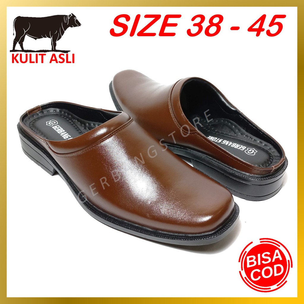 Sepatu Sandal Slop Kulit Asli Sapi Kantor Dinas Resmi Pesta Pantofel Formal Big Size 38-45 (IW 1)