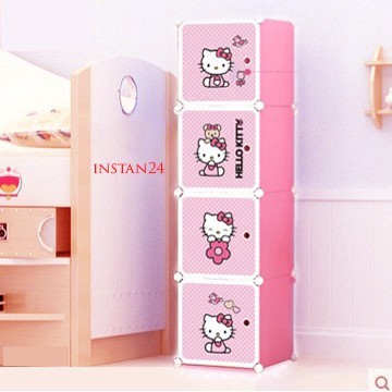 Lemari 4 Susun Karakter Hello Kitty/ Lemari Susun Bermotif Menarik yang Memiliki Beberapa Pintu