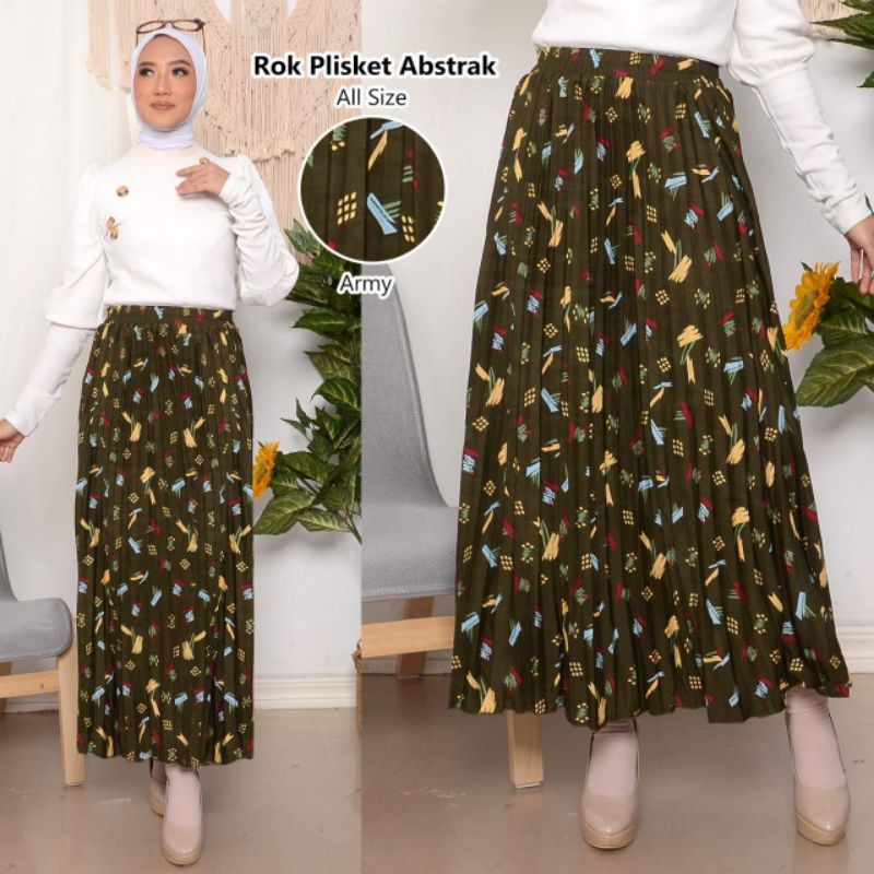 ROK PLISKET BUNGA DAISY / ROK PLISKET PREMIUM / ROK WANITA-Abstrak army