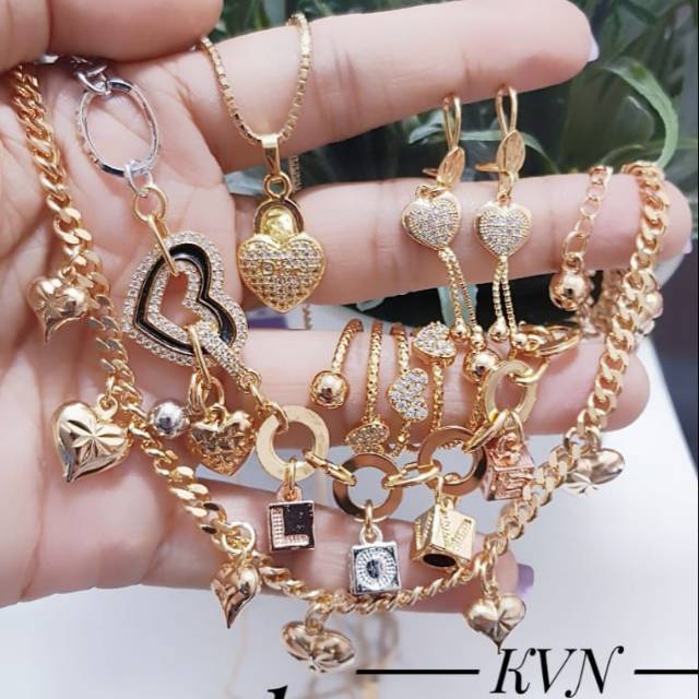 Xuping set perhiasan gelang love kubus lapis emas 24k 1311