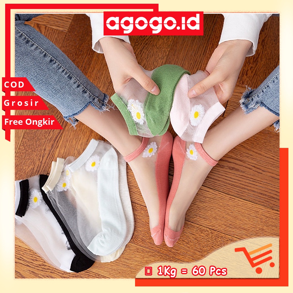 AGG-271 Kaos Kaus Kos Koas Bunga Daisy Transparan Pendek Mata Kaki Ankle Wanita Fashion Socks