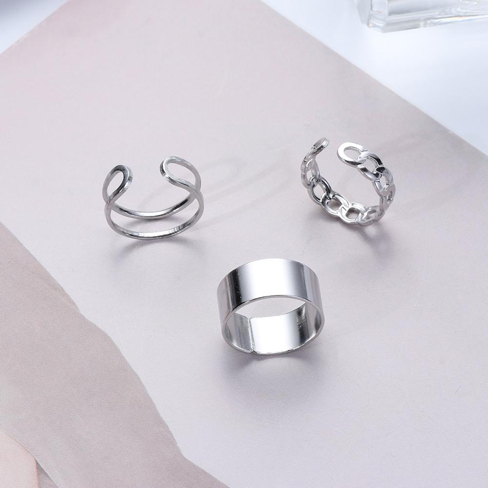 R-flower 3Pcs Rings Set New 3Pcs/Set Wanita Melingkar Geometri Jari Aksesoris Punk