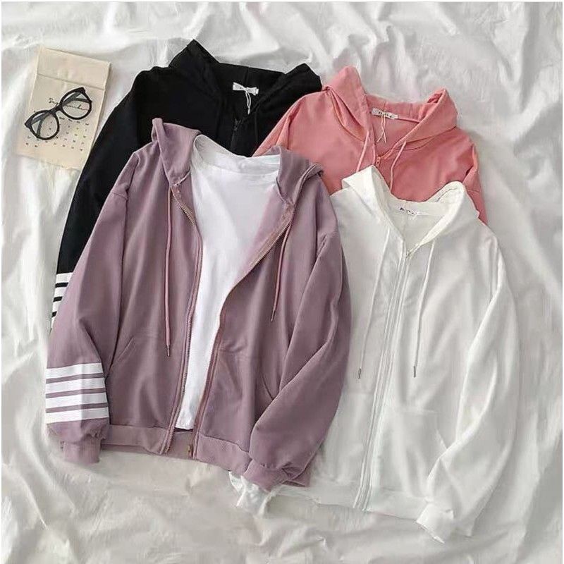 HOODIE ZIPER SWEATER KOREA WANITA-REGLAN SALUR HOODIE FLEECE TEBAL