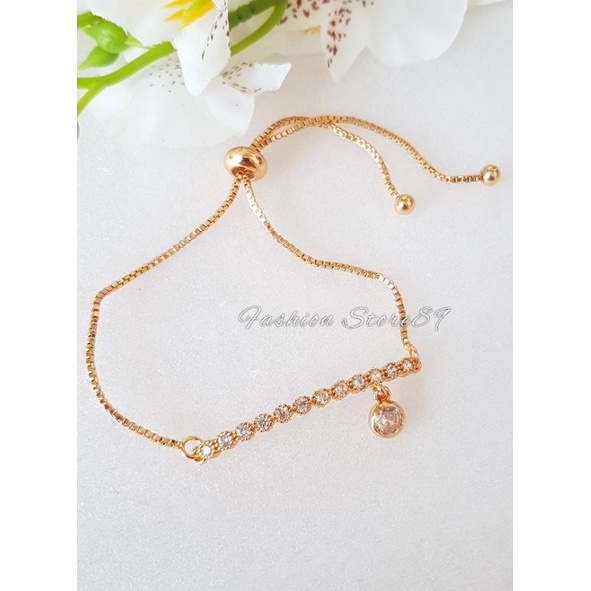 gelang serur juntai Permata zircon import lapis emas fashion dewasa